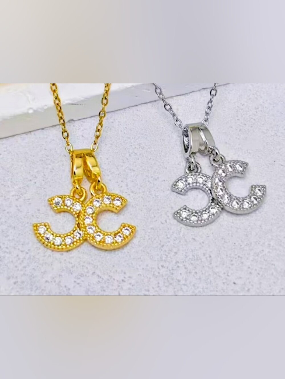 CHANEL Crystal-Embellished Double C Necklace in Gold Or  Silver   (1) For $50
